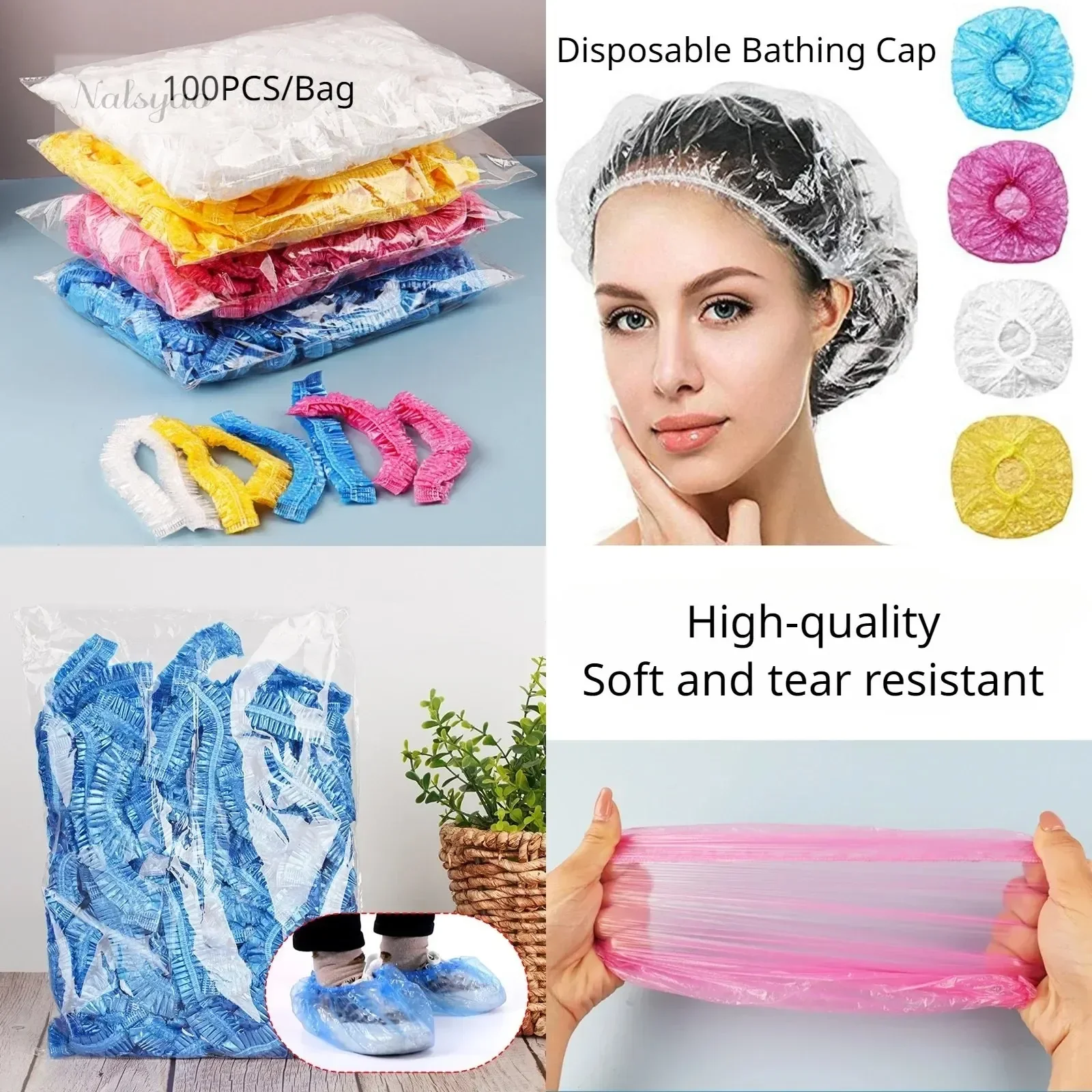 Home Essentials Bathroom Storage - 使い捨てシャワーキャップ。透明で防水性があり、浴室、自宅、旅行、ホテルでの使用に最適。