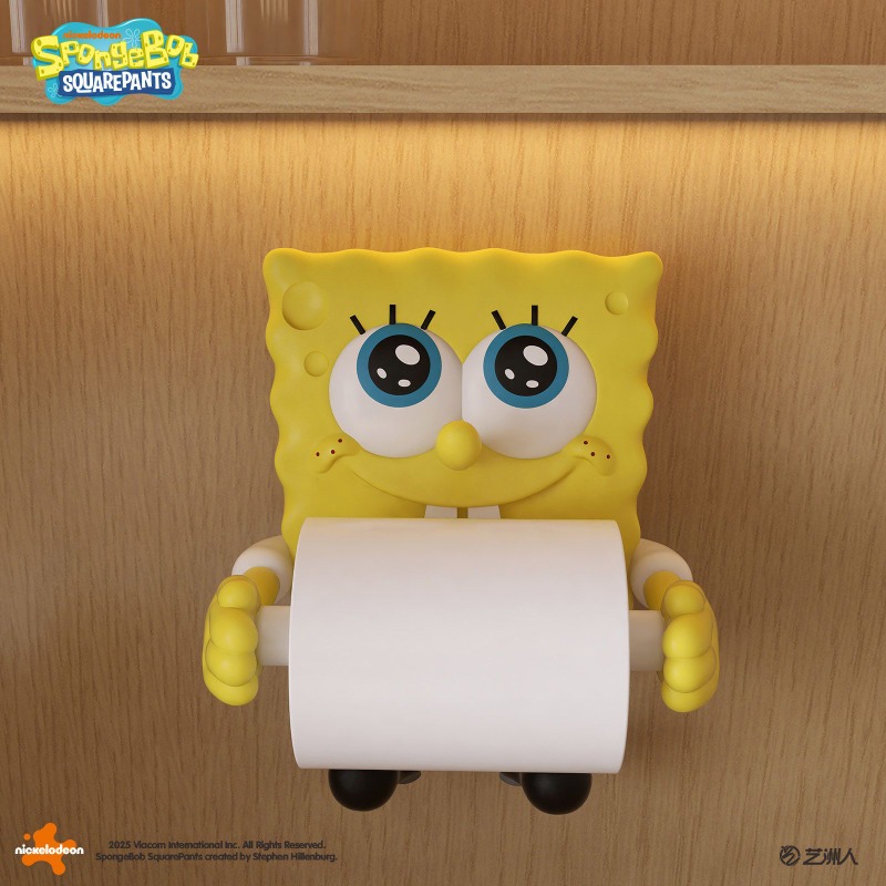 Home Edit Bathroom Storage - かわいいスポンジ・ボブのトイレットペーパーホルダー。壁に取り付け可能で、穴あけ不要。浴室用ティッシュラック兼収納棚。2025年新作、お部屋のインテリアや誕生日プレゼントに最適。