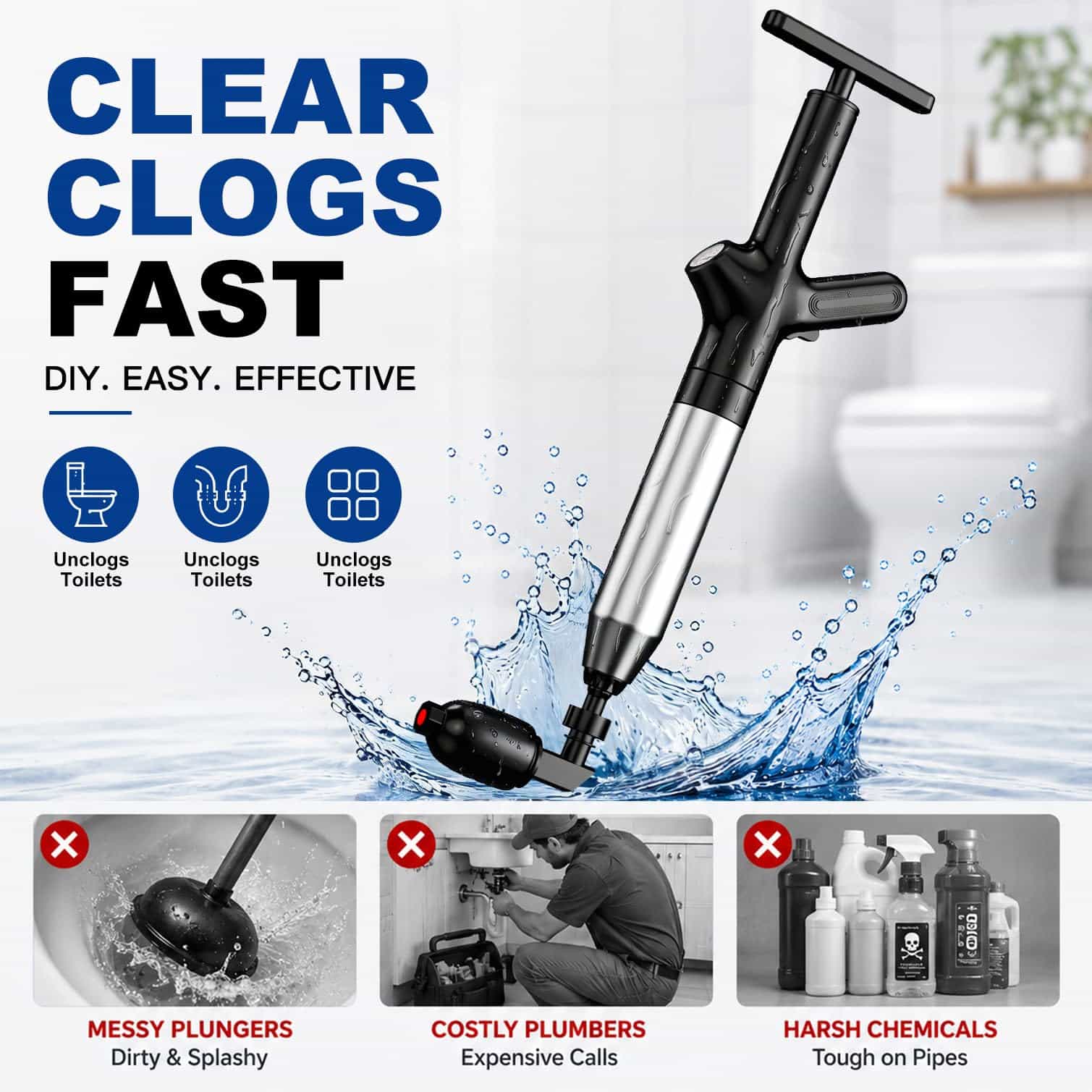 トイレ用排水クリーナー、高圧トイレ用プランジャー、多機能排水 - Plunger Toilet のレビューと価格
