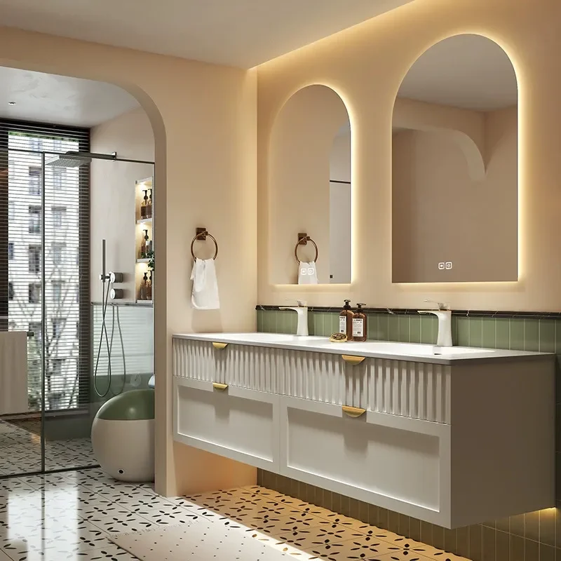 クリームスタイルのバスルームキャビネット、コーリアン一体型洗 - Home Bathroom Vanity Combo のレビューと価格