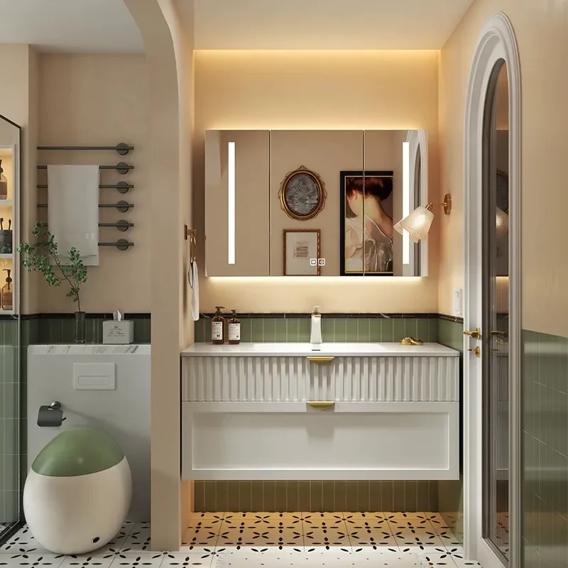 クリームスタイルのバスルームキャビネット、コーリアン一体型洗 - Home Bathroom Vanity Combo のレビューと価格